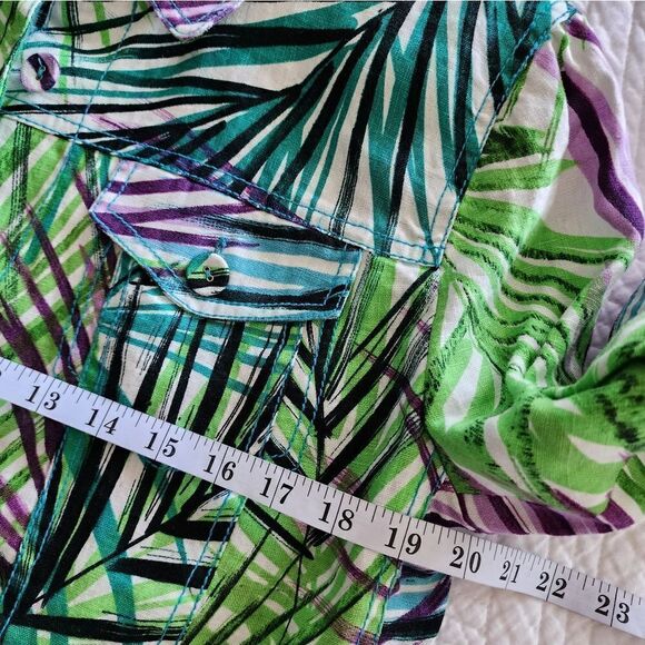 Margaret Frances 100% linen long sleeve front buttons palm leaves print jacket - Picture 8 of 12